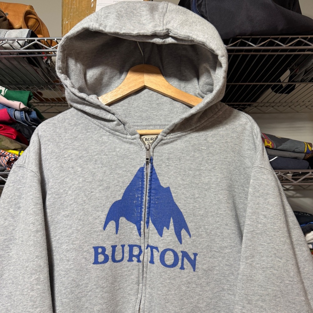 Burton Zip Up Hoodie Mens XL Gray Mountain Logo Fleece Long Sleeve Sweatshirt
